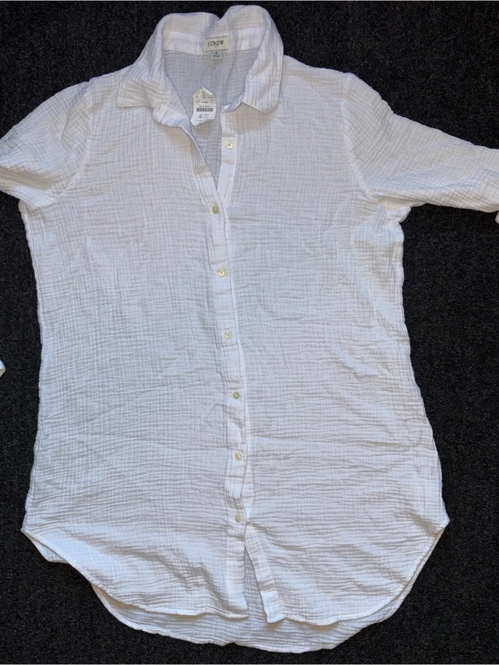 NWT J. Crew Button Gauze Tunic Beach Cover-Up Sz L 100% Cotton Coastal Vacation